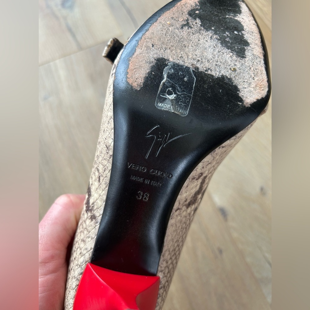 Giuseppe Zanotti Brown Snakeskin Heels with Red Sole - Picture 10 of 16